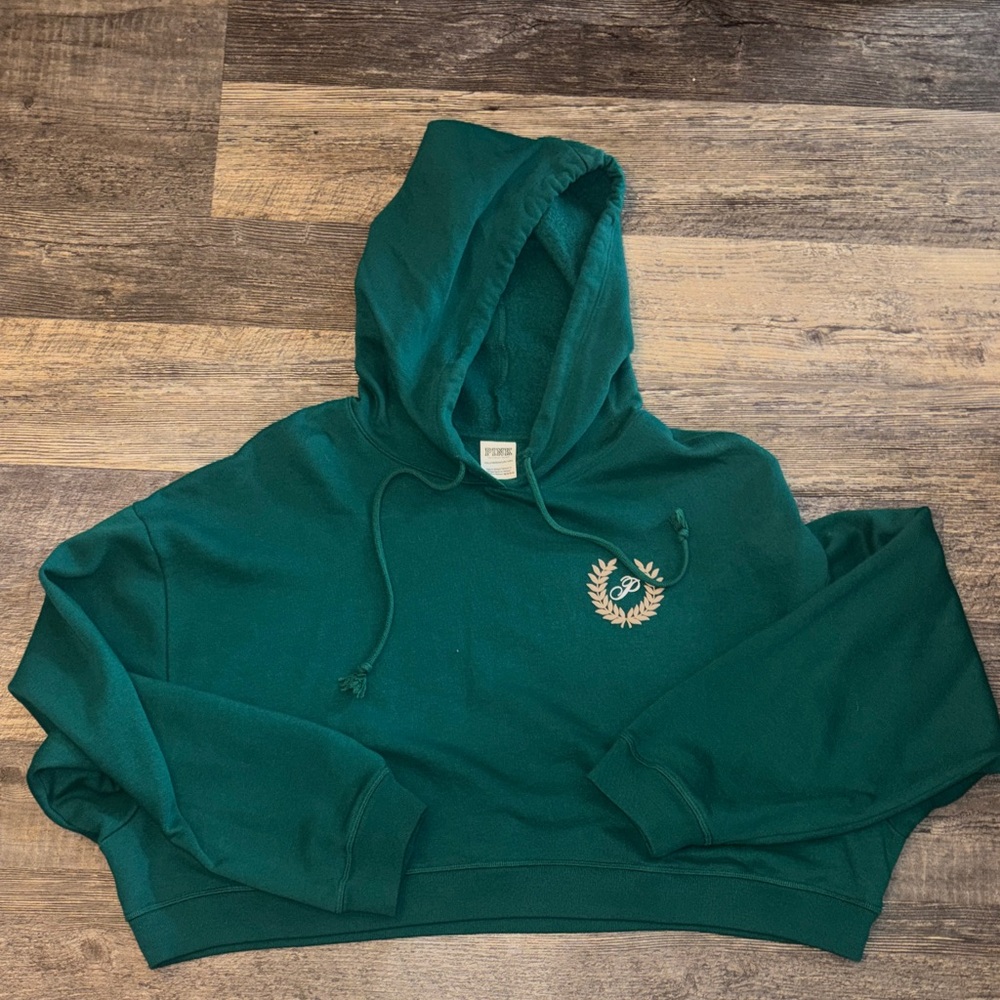 Victorias Secret PINK Women's Cropped Green Hoodie Sweater
